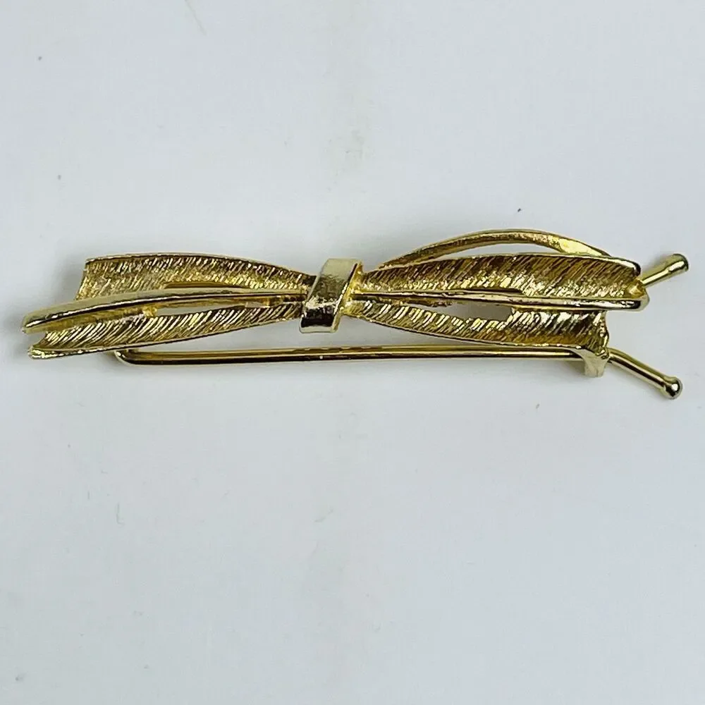 Vintage Gold Tone Textured Bow Barrette Hair Clip Fashion Jewelry Pin